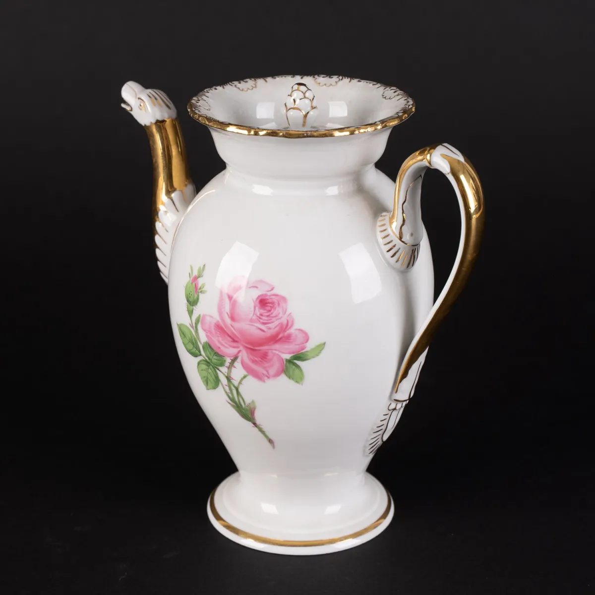 Ancienne bouilloire, Meissen, marque aux épées, 3e choix (2 traits de meulage), porcelaine blanche saxonne avec peinture polychrome