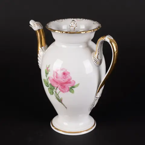 Ancienne bouilloire, Meissen, marque aux épées, 3e choix (2 traits de meulage), porcelaine blanche saxonne avec peinture polychrome