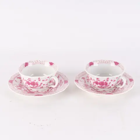 Paire de tasses à café en 2 parties, Meissen, marque aux épées, 5e choix (4 traits de meulage), porcelaine blanche de Saxe avec Indisch…