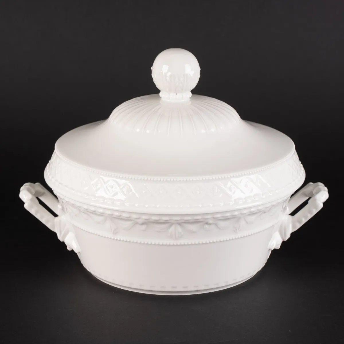 Légumier rond couvert avec 2 anses, hauteur env. 18 cm, diamètre env. 26 cm (anses incluses), KPM Kurland, c…