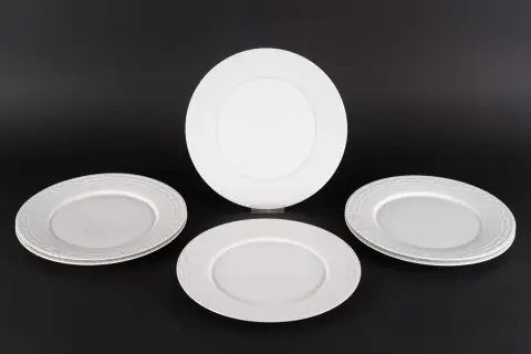 Série de 6 grandes assiettes, diamètre env. 29 cm chacune, KPM Kurland, porcelaine blanche classique et élégante de la fin du 20e siècle