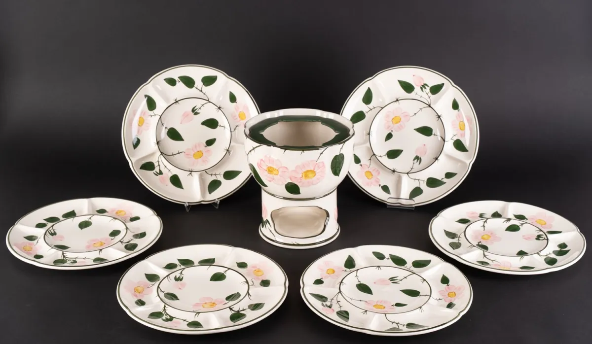7-teiliges Fondue-Set, Villeroy und Bach Wildblume , schöner, wenig gebrauchter Erhalt, Topf mit original Einsatz.