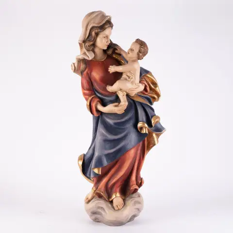 Madonna met het Christuskind - hoogte ca. 91 cm, gesneden hout, polychroom en deels verguld, zeer mooie staat
