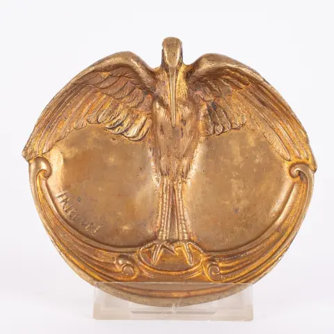Porte-stylo avec motif de marabout en relief, Art déco des années 1920, bronze, signé : FRECOURT = Maurice Frecourt (1890…