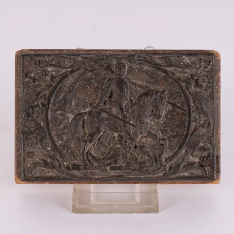 Socle d'impression / modèle d'impression antique, inscrit dans les phylactères : Unter Drei Kaisern - Unter Fünf Königen, allemand K…