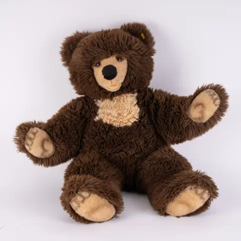 STEIFF TEDDY Molly, hauteur env. 60 cm, très bel état, de collection, oreille avec bouton et fanion.