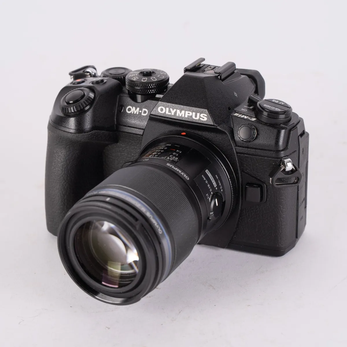 OLYMPUS OM-D camera with 60mm MACRO lens 1:2.8 Macro ED - MSC. Untested.