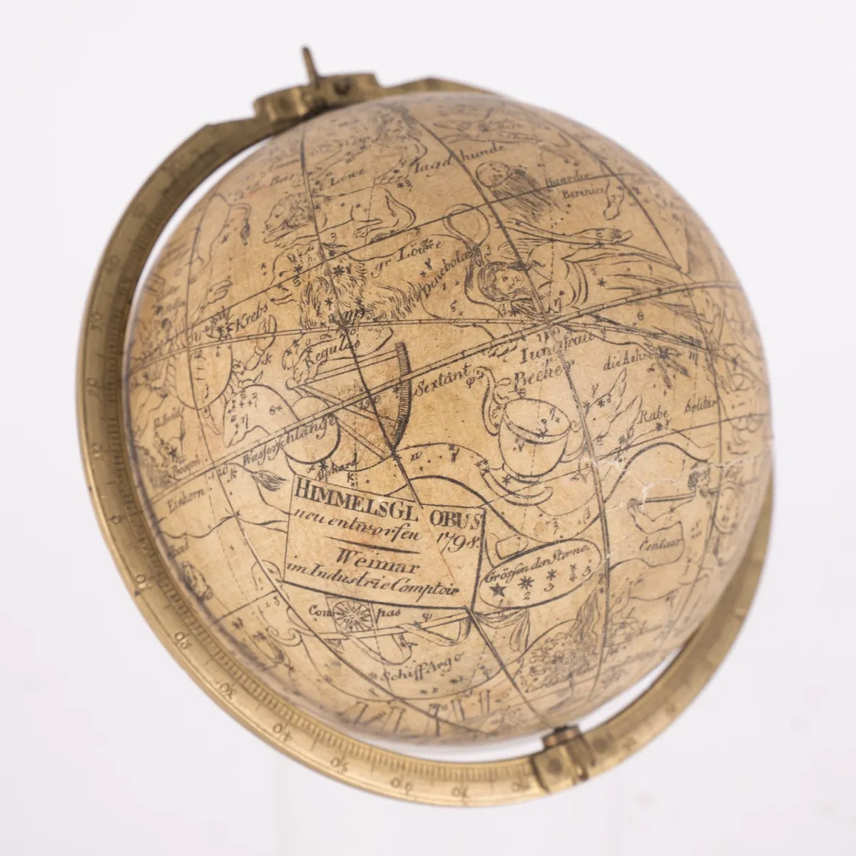 Celestial globe - newly designed 1798 - Weimar at Industrie Comptoir, diameter approx. 10 cm, plaster sphere with lithographed…