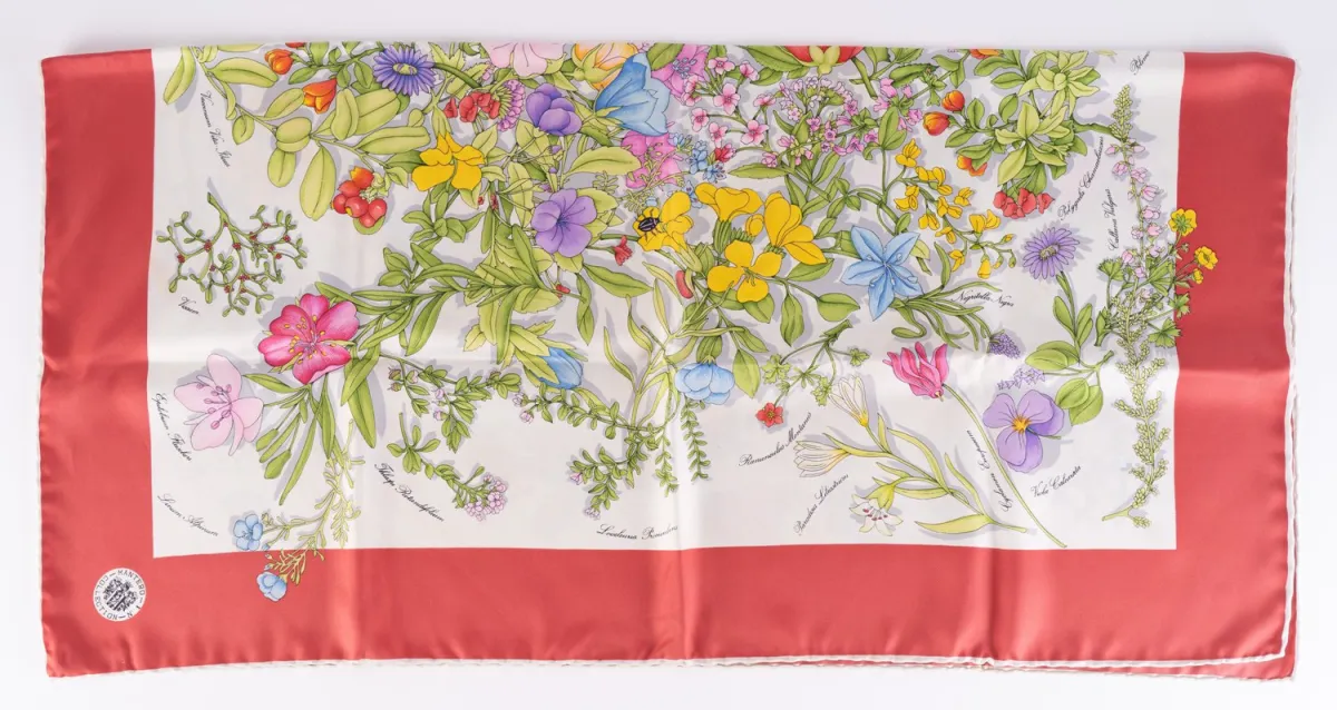 Original HERMES silk scarf, approx. 90 x 90 cm, pure silk, made in Italy. Motif: wheat field with poppies, ...