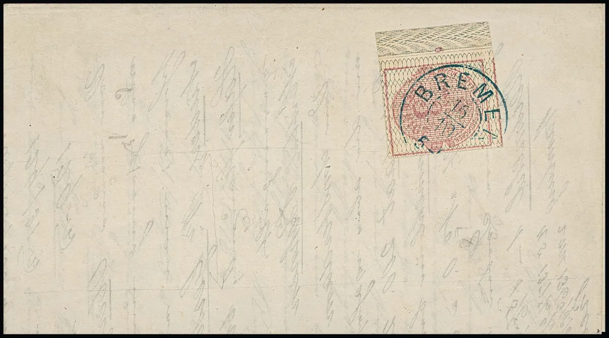 3 Pfge. carmin, gris quadrillé, pièce de bord de cabinet avec numéro de rangée "6" sur imprimé (sans bande) avec K2 "Bremen", certificat Berger