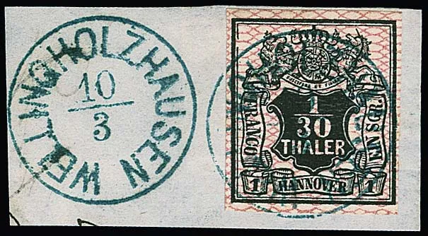 1/30 Th. noir/rose sur pièce de lettre de luxe avec K1 idéal "Wellingholzhausen" et adjacent. Signé Pfenninger