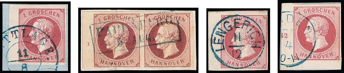 1 Gr. rose, lilas-rose, 21 différents bords gauches oblitérés avec les numéros de rangée "1" à "12" complets et en plus "1"(3), "2", "3", "4"(3), "9", "11" et "12" dans différentes positions. Une offre si rare !