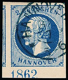 2 Gr. blue, overmargined used luxury bottom sheet piece with year "1862", signed Krause, Rappaporte