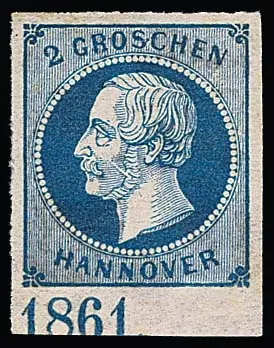 2 Gr. bleu foncé, pièce de bord inférieur non oblitérée avec année "1861" (position I) et défaut de plaque "Schmiß" (déjà 200,- Mi.), photo-expertise Berger…
