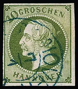 10 Gr. vert, pièce de cabinet aux marges complètes à larges, avec K2 de Hanovre et défaut de plaque bien visible du champ 102, "rayure sur R", signé Thier u.a. Mi. 2500,-