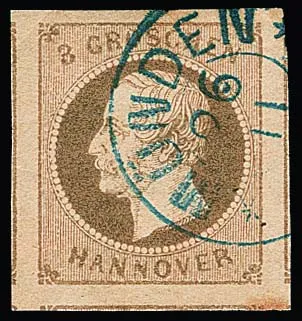 3 Gr. light brown, exceptionally wide-margined luxury piece with K2 "Münden" and parts of neighbouring stamps on three sides. Signed Berger et al.