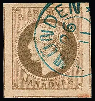 3 Gr. brun clair, pièce de luxe aux marges exceptionnellement larges avec K2 "Münden" et parties de timbres voisins sur trois côtés. Signé Berger u.a.
