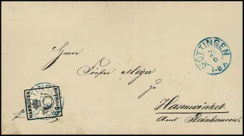 1/2 Gr. noir, gomme rose, seul sur lettre de collection cabinet avec K2 "Göttingen" pour Hasenwinkel près de Reinhausen, attestation Berger
