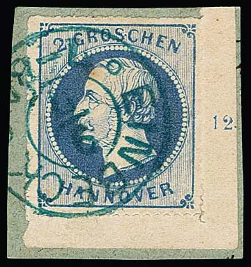 2 Gr. matte blue, thin paper, of this stamp rare lower right sheet corner on cabinet letter piece with K2 "Einbeck", photo exp. Berger