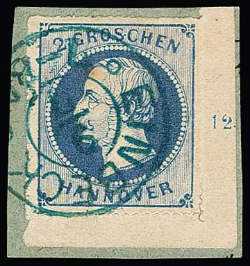 2 Gr. bleu mat, papier fin, de ce timbre rare coin inférieur droit de feuille sur fragment de lettre de cabinet avec K2 "Einbeck", photo-exp. Berger