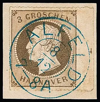 3 Gr. brun ocre avec bord droit de feuille (numéro de rangée "4") sur fragment de lettre de luxe avec K2 "Alfeld" centré, ex Metzer, photo-exp. Berger