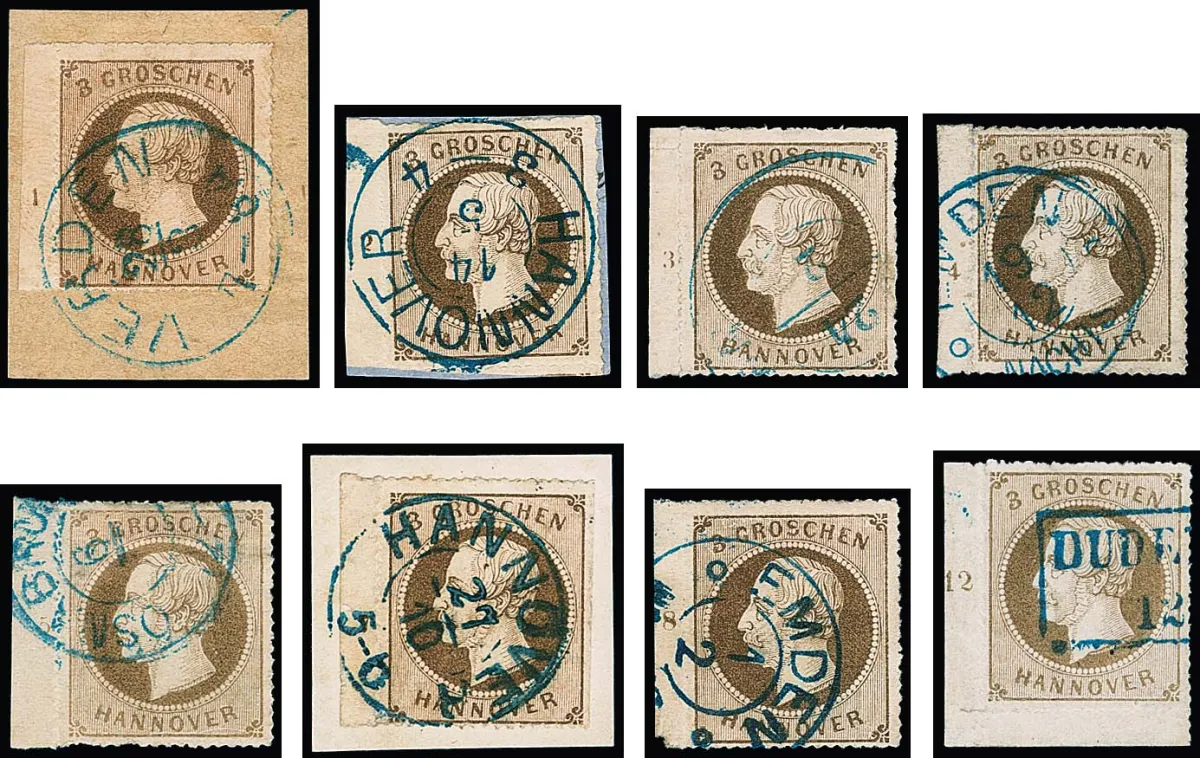 3 Gr. brun, bande de marge gauche oblitérée presque complète avec les numéros de rangée "1" à "12", sans "11", complète, une offre si rare !