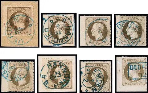 3 Gr. brun, bande de marge gauche oblitérée presque complète avec les numéros de rangée "1" à "12", sans "11", complète, une offre si rare !