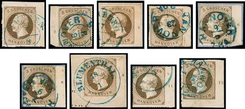 3 Gr. brun, bande de bord droit oblitérée presque complète avec les numéros de rangée "1" à "12", sans "2" (celle-ci "seulement" du bord gauche), complète ("7" Mgl.), avec les deux coins de feuille, offre rare!