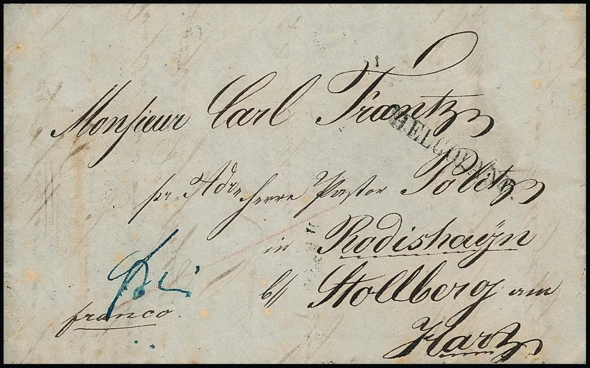 1852, L1 "Helgoland" on letter (inside at edges slightly cracked) to Stolberg/Harz, inside with complete content and decorative colored island view, as postcard precursor