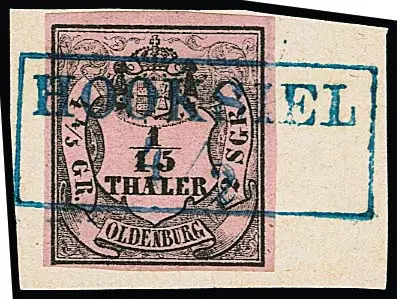 1/15 Th. noir/rose, Type I, lettre de luxe avec Ra2 droit et complet "Hooksiel", signé Berger