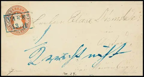1/2 Gr. orange, guter weiter Durchstich, einzeln auf (etwas gereinigtem) Brief mit Ra2 "Varel", 13.11.(1867) nach Neuenburg, hs. "1/2 reicht nicht" und…