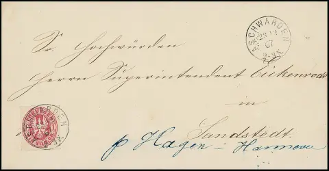 "Aschwarden", seltener neuer Grotesk-K1 auf Luxusbrief mit 1 Sgr. vom 23.12.1867, voller Inhalt aus "Wurtfleth-Rechtebe", nur wenige Briefe mit diesem Stempel…