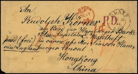 "Glatz", 1864, K2 auf beigem Couvert (typische Gebrauchserhaltung, rs. obere Viertelklappe nicht vollständig) an einen Passagier auf dem Hamburger Schiff…