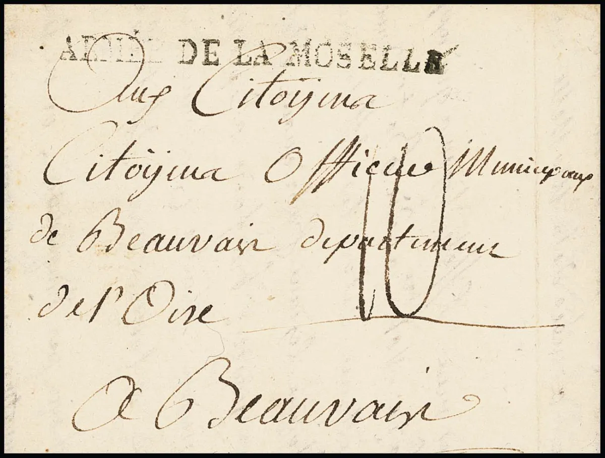 "Saarlouis", 1795, редкое французское армейское почтовое письмо с содержанием ("de sarrelibre") и французским армейским почтовым L1 "ARMÈE DE LA MOSELLE" и содержанием, в Бон