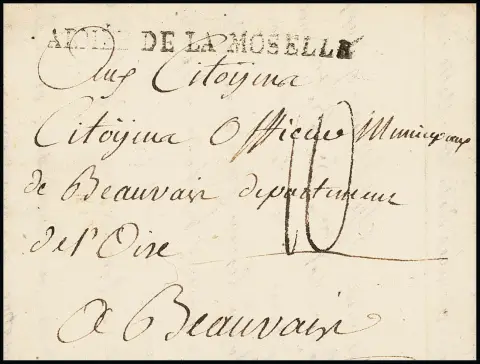 "Saarlouis", 1795, seltener französischer Armeepost-Brief mit Inhalt ("de sarrelibre") und französischen Armeepost-L1 "ARMÈE DE LA MOSELLE" und Inhalt, nach…