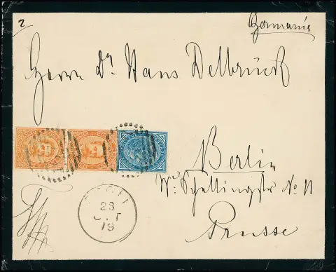 1879, bureau de poste de cabinet de Berlin, unique enveloppe de deuil du prince héritier allemand Friedrich Wilhelm (futur empereur Friedrich III).