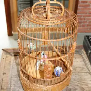 Cage à oiseaux en bois vers 1900, H 50cm x Ø 26cm