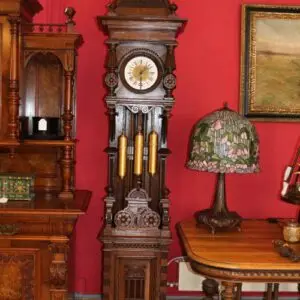 Grande horloge Gründerzeit avec 3 poids, état restauré prêt à poser, H 255cm x L 53cm x P 44cm
