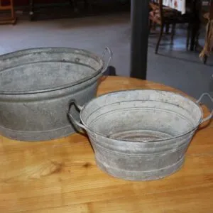 2 zinc tubs with handle around 1900, 47 cm x 34 cm & 37 cm x 25 cm
