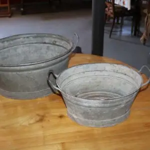 2 baignoires en zinc avec anse vers 1900, 47 cm x 34 cm & 37 cm x 25 cm