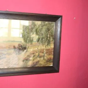 Kunstdruck mit Pferdewagen im schwarzen Rahmen, B 62cm x H 50cm