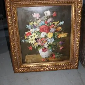 Tableau floral dans cadre somptueux, huile sur panneau de fibres, signé, L 67cm x H 74cm