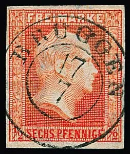 1/2 Sgr. brick-red, luxury item with ideally centred pre-philatelic K2 "Brüggen"