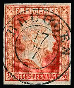 1/2 Sgr. ziegelrot, Luxusstück mit ideal zentrischem, vorphilatelistischem K2 "Brüggen"