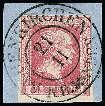 1 Sgr. carmin sur luxueux fragment de lettre avec K2 préphilatélique centré "Neuenkirchen R.B. Minden", signé Drahn
