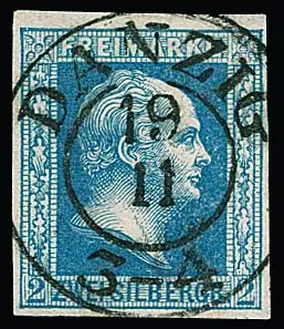 2 Sgr. bleu, pièce de luxe avec K2 idéalement centré et "blickfrei" "Danzig", signé Kastaun