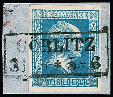 2 Sgr. bleu, larges marges, sur pièce de luxe avec Ra2 complet et droit "Görlitz", signé Kruschel
