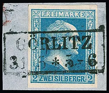 2 Sgr. bleu, larges marges, sur pièce de luxe avec Ra2 complet et droit "Görlitz", signé Kruschel