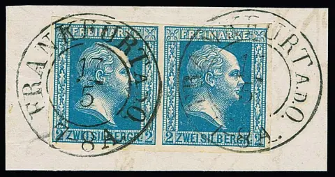 2 Sgr. bleu, paire horizontale sur pièce de luxe avec K2 "Frankfurt a.d.O."