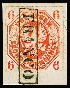 6 Pfge. rotorange auf Kabinettbriefstück mit seltener Entwertung durch vollen Ra1 "FRANCO" von Stettin, nur wenige Belegstücke bekannt, sign. Krause, Engel